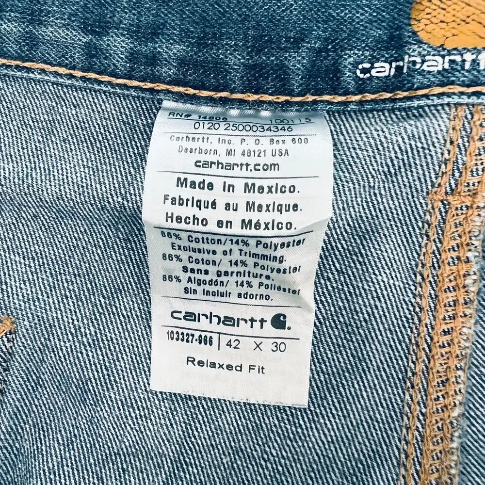 Carhartt Jeans Mens 42X30 Blue Relaxed Fit Straight Leg Carpenter Work Denim